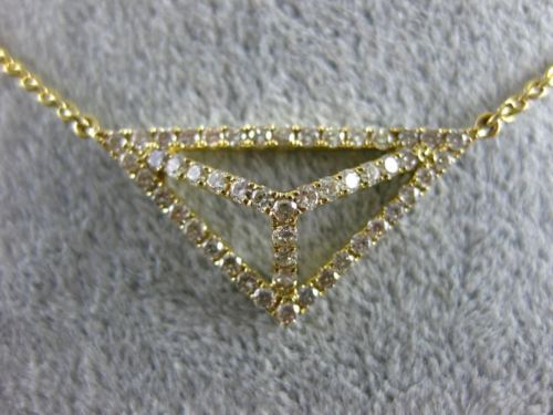 ESTATE .68CT DIAMOND 18KT YELLOW GOLD 3D TRIANGULAR PYRAMID FLOATING NECKLACE