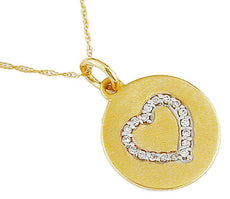 .10CT DIAMOND 14KT YELLOW GOLD 3D CLASSIC CIRCULAR HEART LOVE FLOATING PENDANT
