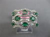 ESTATE WIDE 1.68CT DIAMOND & AAA EMERALD 18KT WHITE GOLD MULTI ROW WAVE FUN RING