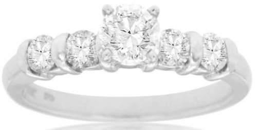ESTATE .75CT DIAMOND 14KT WHITE GOLD 3D 5 STONE 4 PRONG CHANEL ENGAGEMENT RING