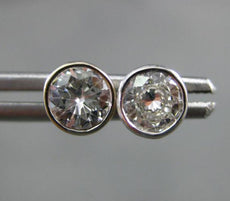 ANTIQUE .63CT ROUND DIAMOND 14KT WHITE GOLD 3D CLASSIC BEZEL STUD EARRINGS #7837