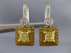 ESTATE LARGE 2.62CT WHITE & FANCY YELLOW DIAMOND 18K 2 TONE GOLD SQUARE EARRINGS