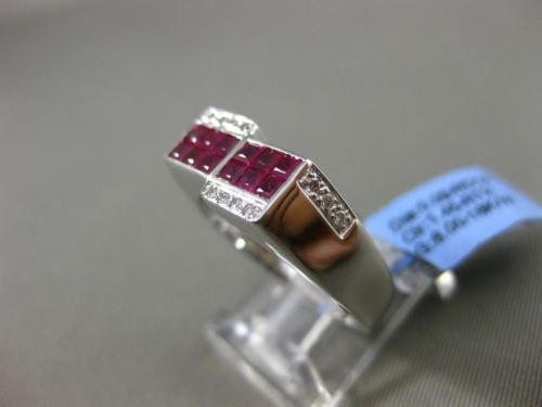 ESTATE WIDE 1.54CT DIAMOND AAA RUBY 18KT WHITE GOLD SQUARE RECTANGULAR MENS RING