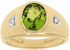 2.89CT DIAMOND & AAA PERIDOT 14KT YELLOW GOLD 3D OVAL & ROUND 3 STONE MEN'S RING
