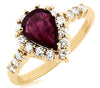 1.57CT DIAMOND & AAA RUBY 14KT YELLOW GOLD 3D PEAR SHAPE & ROUND ENGAGEMENT RING