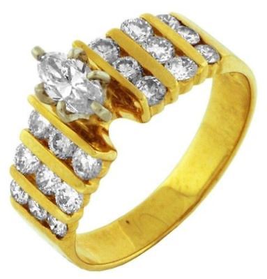 ESTATE LARGE 1.40CT ROUND & MARQUESE DIAMOND 14KT YELLOW GOLD 3D ENGAGEMENT RING
