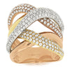 ESTATE EXTRA LARGE 1.98CT DIAMOND 14K TRI COLOR GOLD MULTI ROW X LOVE KNOT RING
