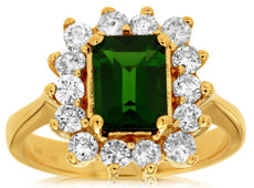 2.45CT DIAMOND & AAA RUSSALITE 14KT YELLOW GOLD 3D EMERALD CUT ENGAGEMENT RING