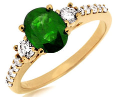 1.55CT DIAMOND & AAA EMERALD 14KT YELLOW GOLD 3D OVAL & ROUND ENGAGEMENT RING