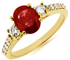 1.70CT DIAMOND & AAA RUBY 14KT YELLOW GOLD OVAL & ROUND CLASSIC ENGAGEMENT RING