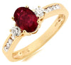 1.30CT DIAMOND & AAA RUBY 14KT YELLOW GOLD OVAL & ROUND 3 STONE ENGAGEMENT RING