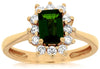 1.4CT DIAMOND & AAA GREEN GARNET 14K YELLOW GOLD EMERALD CUT & ROUND FLOWER RING