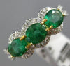 ESTATE 1.44CT DIAMOND & AAA EMERALD 18KT 2 TONE GOLD 3D PAST PRESENT FUTURE RING