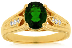 1.40CT DIAMOND & AAA GREEN GARNET 14KT YELLOW GOLD OVAL FRIENDSHIP PROMISE RING