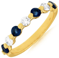 1.18CT DIAMOND & AAA SAPPHIRE 14KT YELLOW GOLD 3D ROUND 7 STONE ANNIVERSARY RING