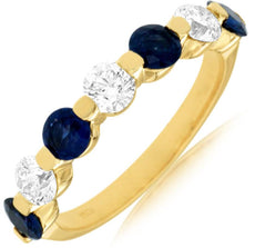 1.75CT DIAMOND & AAA SAPPHIRE 14KT YELLOW GOLD 3D 7 STONE SHARE PRONG LOVE RING