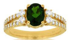 1.95CT DIAMOND & AAA GREEN GARNET 14KT YELLOW GOLD OVAL & ROUND ENGAGEMENT RING