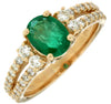 ESTATE 1.75CT DIAMOND & AAA EMERALD 14K YELLOW GOLD OVAL & ROUND FRIENDSHIP RING