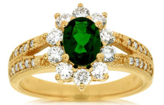 1.79CT DIAMOND & AAA GREEN GARNET 14KT YELLOW GOLD OVAL & ROUND ENGAGEMENT RING