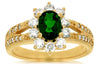 1.79CT DIAMOND & AAA GREEN GARNET 14KT YELLOW GOLD OVAL & ROUND ENGAGEMENT RING
