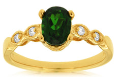 1.03CT DIAMOND & AAA GREEN GARNET 14KT YELLOW GOLD OVAL & ROUND FRIENDSHIP RING