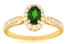.71CT DIAMOND & AAA GREEN GARNET 14KT YELLOW GOLD OVAL & ROUND ENGAGEMENT RING