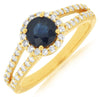 1.28CT DIAMOND & AAA SAPPHIRE 14K YELLOW GOLD CLASSIC ROUND HALO ENGAGEMENT RING