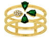 ESTATE WIDE .48CT DIAMOND & AAA EMERALD 14KT YELLOW GOLD THREE ROW FLOWER RING