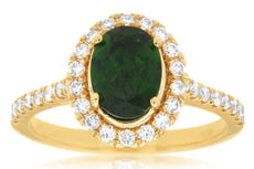 1.80CT DIAMOND & AAA GREEN GARNET 14KT YELLOW GOLD OVAL & ROUND ENGAGEMENT RING