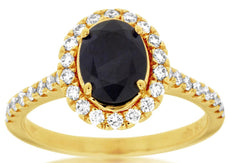 1.90CT DIAMOND & AAA SAPPHIRE 14KT YELLOW GOLD OVAL & ROUND HALO ENGAGEMENT RING