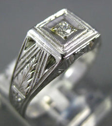 ANTIQUE .05CT OLD MINE DIAMOND 14KT WHITE GOLD 3D CLASSIC ENGAGEMENT PINKY RING