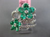 LARGE 2.42CT DIAMOND & COLOMBIAN EMERALD 18K WHITE GOLD 3D FLOWER MULTI ROW RING