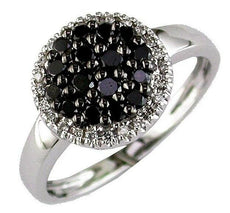 .55CT WHITE & BLACK DIAMOND 14KT WHITE GOLD CLASSIC FLOWER CLUSTER HALO FUN RING