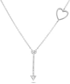 ESTATE .13CT DIAMOND 14K WHITE GOLD 3D CLASSIC PAVE HEART & ARROW LOVE NECKLACE