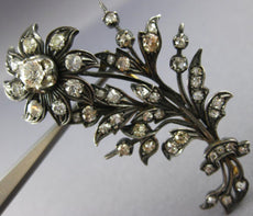 ANTIQUE LARGE 5CT OLD MINE CUT DIAMOND 18KT WHITE GOLD FLOWER PIN BROOCH #20614