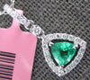 ESTATE .67CT DIAMONDS & AAA EMERALD 18KT WHITE GOLD 3D TRILLION FLOATING PENDANT