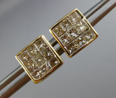 ESTATE 1.75CT DIAMOND 14K YELLOW GOLD 9 STONE CLASSIC SQUARE STUD EARRINGS 7.5mm