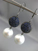EXTRA LARGE 3.6CT AAA SAPPHIRE & SOUTH SEA PEARL 18K BLACK GOLD HANGING EARRINGS