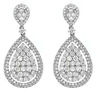 ESTATE LARGE 2.0CT DIAMOND 14K WHITE GOLD CLUSTER TEAR DROP DOUBLE HALO EARRINGS