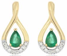 ESTATE .87CT DIAMOND & AAA EMERALD 14KT YELLOW GOLD PEAR SHAPE HANGING EARRINGS