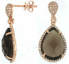 1.74CT DIAMOND & AAA SMOKY TOPAZ 14KT ROSE GOLD 3D PEAR SHAPE HANGING EARRINGS