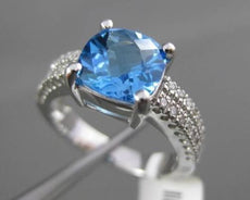ESTATE 2.21CTW DIAMOND & AAA BLUE TOPAZ 14KT WHITE GOLD 3D 2 ROW ENGAGEMENT RING