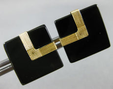 ESTATE LARGE AAA BLACK ONYX 14KT YELLOW GOLD CLASSIC SQUARE STUD EARRINGS #26504