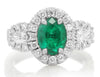 GIA CERTIFIED 2.71CT DIAMOND & AAA EMERALD PLATINUM 3D 3 STONE HALO PROMISE RING