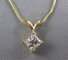 ESTATE .53CT PRINCESS DIAMOND SOLITAIRE 14K GOLD HANGING PENDANT FANCY 16" #5251