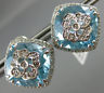 ESTATE LARGE 20.31CT DIAMOND & AAA BLUE TOPAZ 14K WHITE GOLD 3D CLIP ON EARRINGS