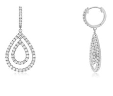 ESTATE 1.48CT DIAMOND 14KT WHITE GOLD CLASSIC TEAR DROP HUGGIE HANGING EARRINGS