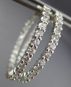 ESTATE LARGE 3.50CT DIAMOND 14K WHITE GOLD 3D CLASSIC DOUBLE SIDED HOOP EARRINGS