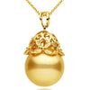 ESTATE LARGE .10CT DIAMOND & AAA GOLDEN SOUTH SEA PEARL 18KT YELLOW GOLD PENDANT