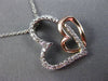 ESTATE .43CT DIAMOND 14K WHITE & ROSE GOLD 3D DOUBLE HEART LOVE FLOATING PENDANT